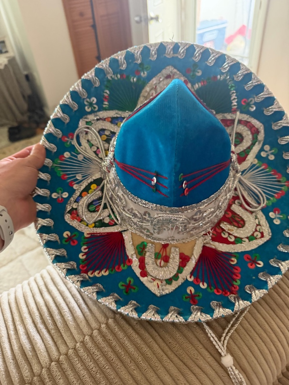 Blue Embroidered Kids Sombrero - Decorative Fiesta Hat